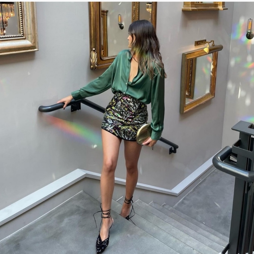 Zara SHORT MINI SEQUIN SKIRT - Picture 5 of 11